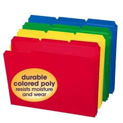 File Folders|Smead Poly File Folder, 1/3-Cut- Tab Letter Size, Assorted Colors, 24/Box (10500)