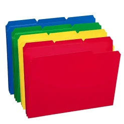 File Folders|Smead Poly File Folder, 1/3-Cut- Tab Letter Size, Assorted Colors, 24/Box (10500)