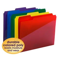 File Folders|Smead Poly File Folder with Slash Pocket, 1/3-Cut Tab, Letter Size, Assorted Colors, 30/Box (10540)