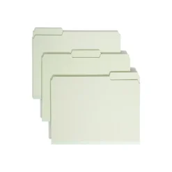 File Folders|Smead Pressboard File Folder, 1/3-Cut Tab, 2" Expansion, Letter Size, Gray/Green, 25/Box (13234)
