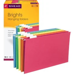 Hanging File Folders|Smead Recycled Hanging File Folder, 5-Tab Tab, Legal Size, Assorted Colors, 25/BX (64159)