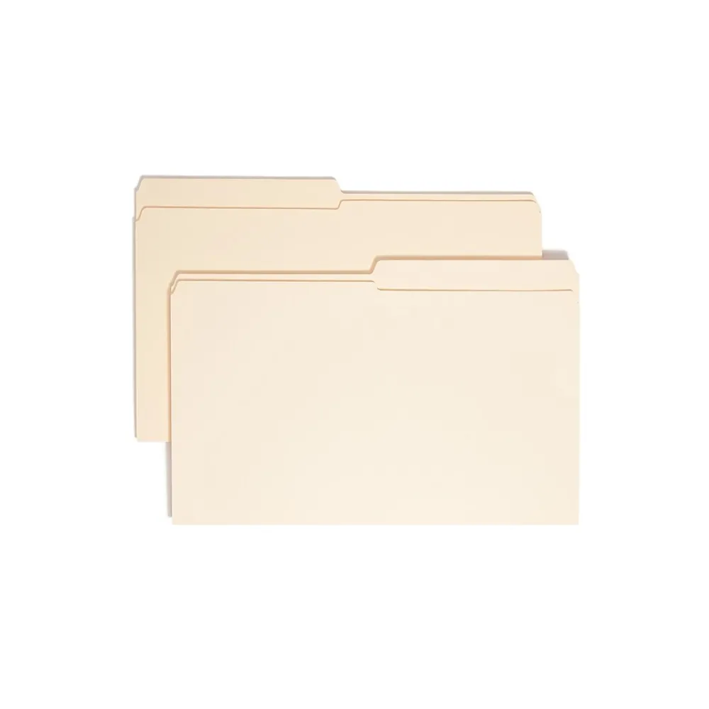 File Folders|Smead Reinforced File Folder, 2 Tab, Legal Size, Manila, 100/Box (15326)