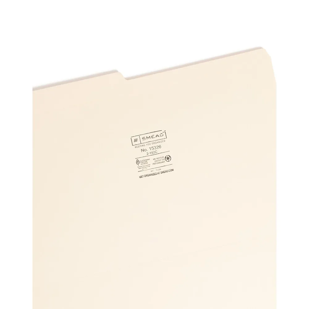 File Folders|Smead Reinforced File Folder, 2 Tab, Legal Size, Manila, 100/Box (15326)