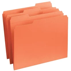 File Folders|Smead Reinforced File Folder, 3 Tab, Letter Size, Orange, 100/Bx (12534)