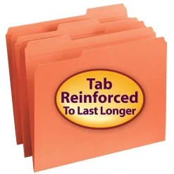 File Folders|Smead Reinforced File Folder, 3 Tab, Letter Size, Orange, 100/Bx (12534)