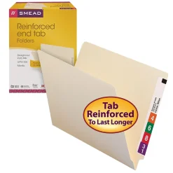 File Folders|Smead Shelf-Master Recycled End Tab File Folder, Straight Cut, Letter Size, Manila, 100/Box (24111)