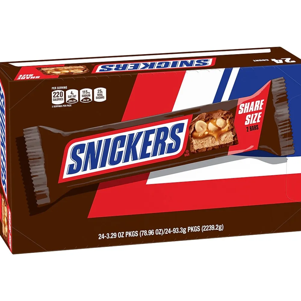 Snickers Sharing Size Milk Chocolate Candy Bars, 3.29 oz., 24/Box (MMM32252)
