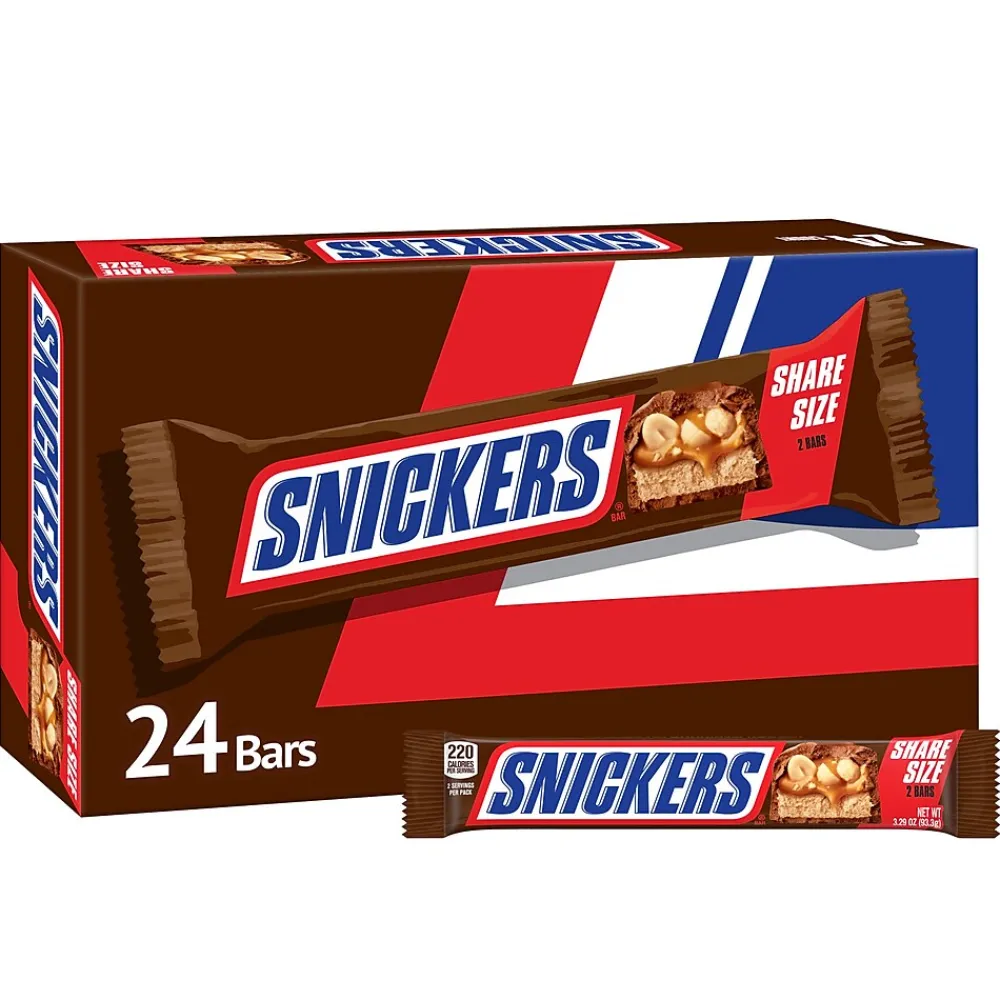 Snickers Sharing Size Milk Chocolate Candy Bars, 3.29 oz., 24/Box (MMM32252)