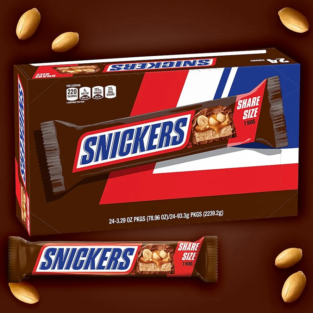 Snickers Sharing Size Milk Chocolate Candy Bars, 3.29 oz., 24/Box (MMM32252)