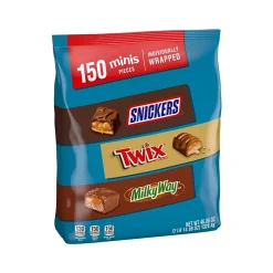 Mars Snickers, Twix and MilkyWay Minis Milk Chocolate Candy Bars Bulk Variety Pack, 46.86 oz., 150 Pieces (459751)