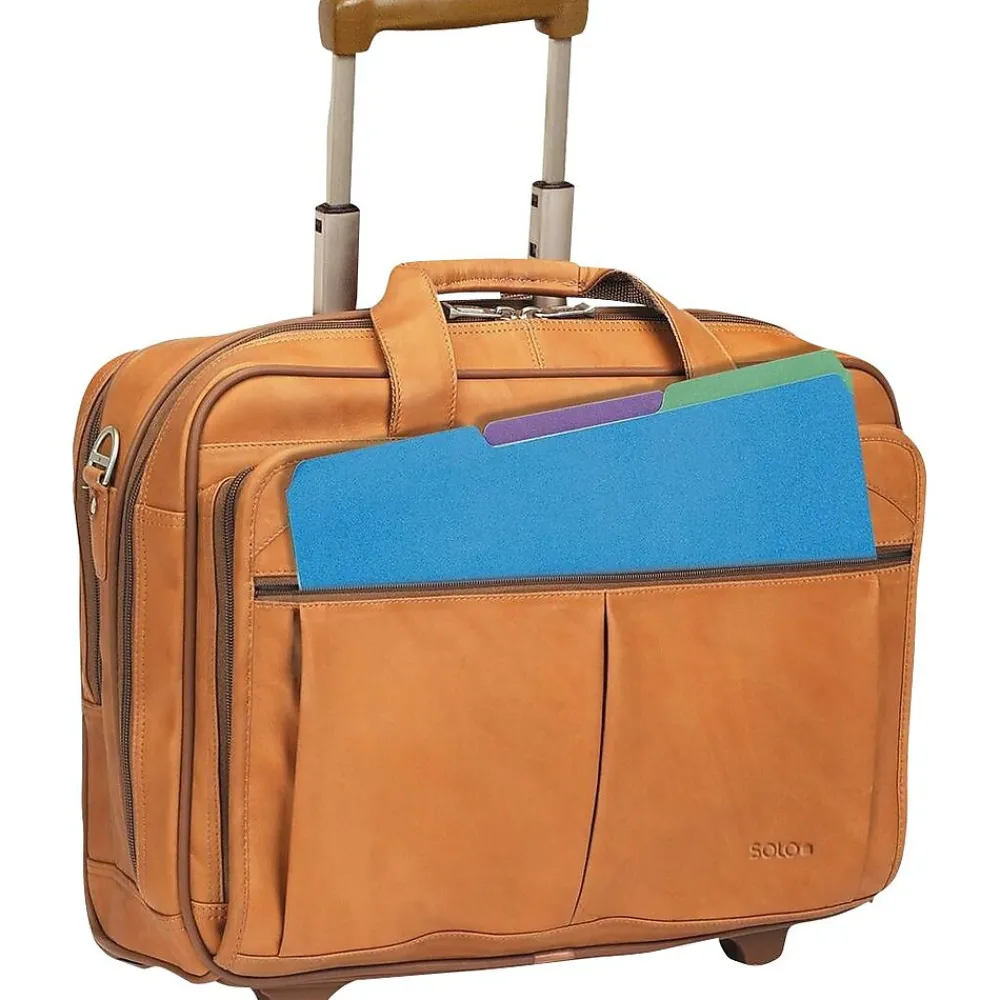 Laptop Bags|Solo New York 15.6" Leather Rolling Laptop Bag, Tan (D5291)