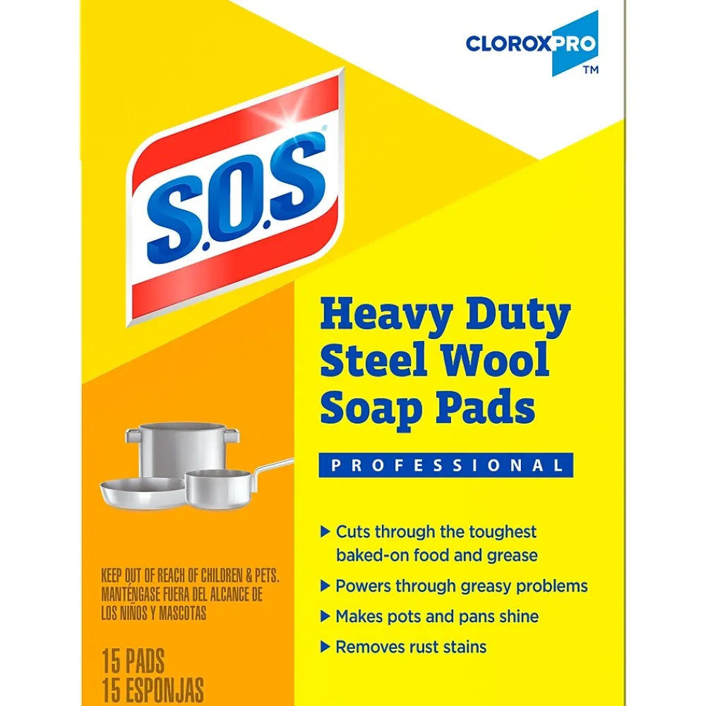 CloroxPro Steel Wool Soap Pads, 15/Box (88320)<S.O.S New