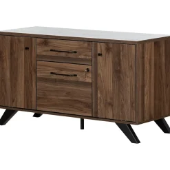 Storage Cabinets*South Shore Helsy 26.75" 2-Drawer Storage Credenza with 4 Shelves, Natural Walnut (13310)