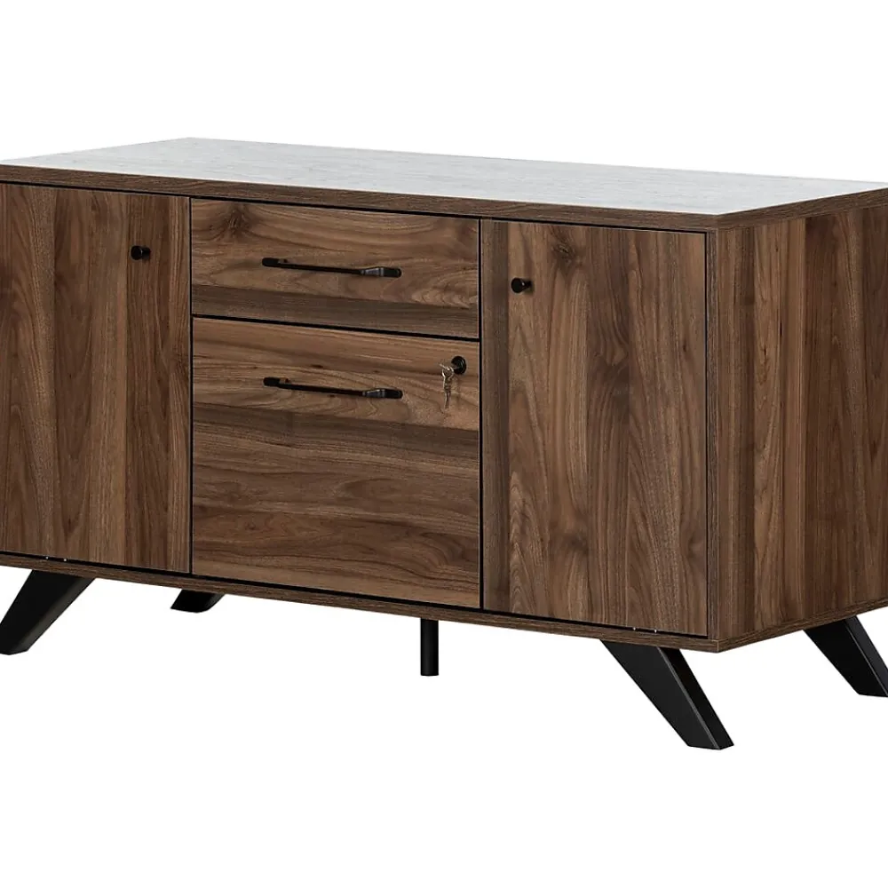 Storage Cabinets*South Shore Helsy 26.75" 2-Drawer Storage Credenza with 4 Shelves, Natural Walnut (13310)