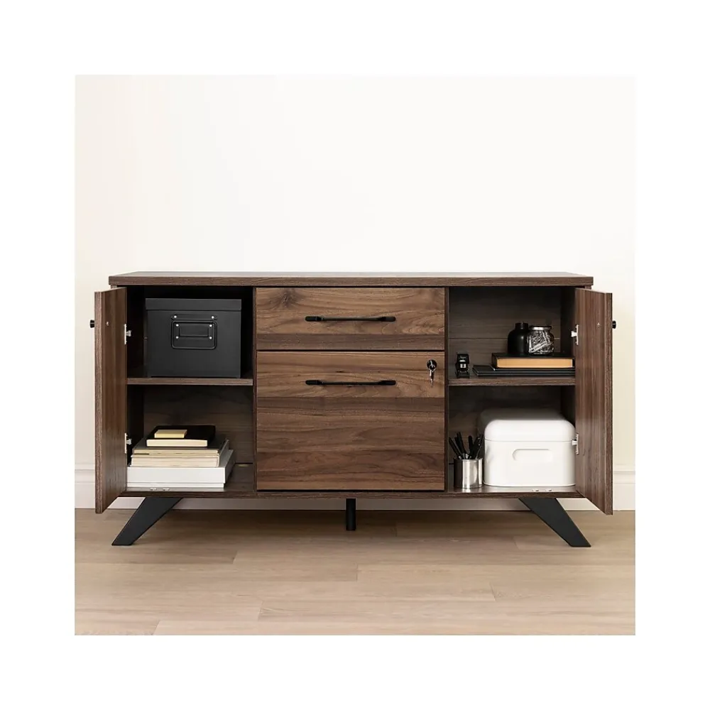 Storage Cabinets*South Shore Helsy 26.75" 2-Drawer Storage Credenza with 4 Shelves, Natural Walnut (13310)