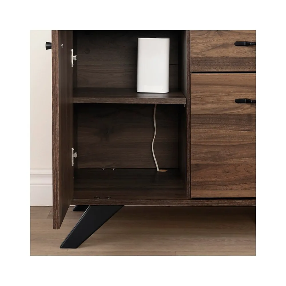 Storage Cabinets*South Shore Helsy 26.75" 2-Drawer Storage Credenza with 4 Shelves, Natural Walnut (13310)