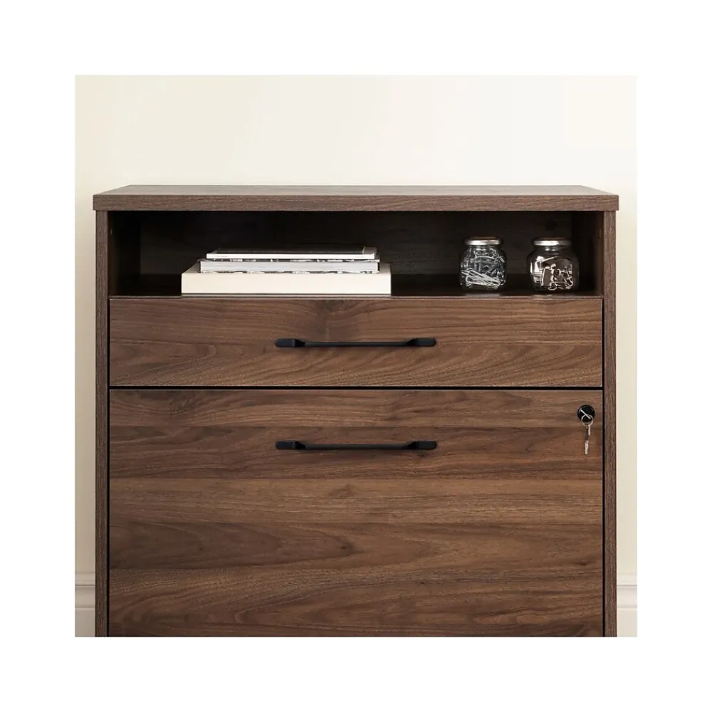 File Cabinets*South Shore Helsy 2-Drawer Lateral File Cabinet, Letter/Legal Size, Lockable, 30.25"H x 29"W x 18.5"D, Natural Walnut (13313)