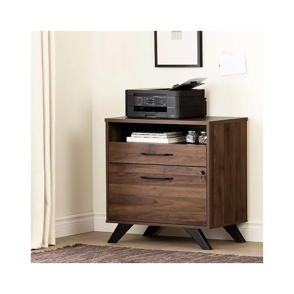 File Cabinets*South Shore Helsy 2-Drawer Lateral File Cabinet, Letter/Legal Size, Lockable, 30.25"H x 29"W x 18.5"D, Natural Walnut (13313)