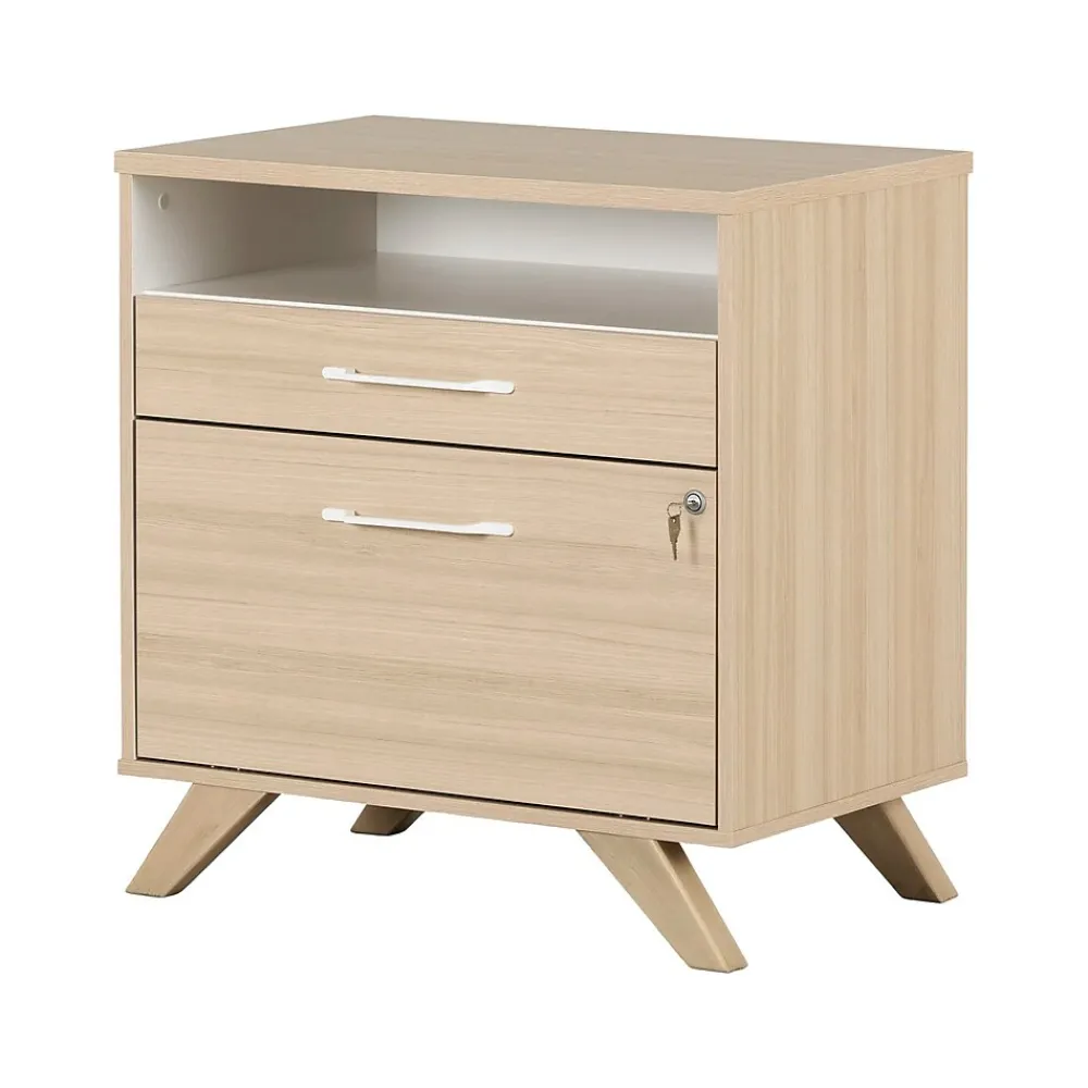 File Cabinets*South Shore Helsy 2-Drawer Lateral File Cabinet, Letter/Legal Size, Lockable, 30.25"H x 29"W x 18.5"D, Soft Elm/White (13304)