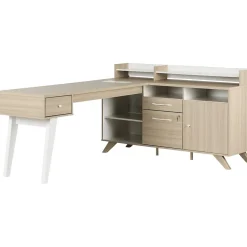 L-Desks*South Shore Helsy 78"W L-Shaped Computer Desk with Removable Hutch, Soft Elm/White (13298)