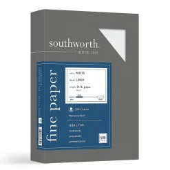 Resume Paper*Southworth Fine Paper, 8.5" x 11", 24 lbs, Linen-Finish, White, 500/Box (554C)