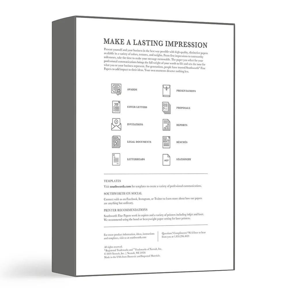 Resume Paper*Southworth Fine Paper, 8.5" x 11", 24 lbs, Linen-Finish, White, 500/Box (554C)