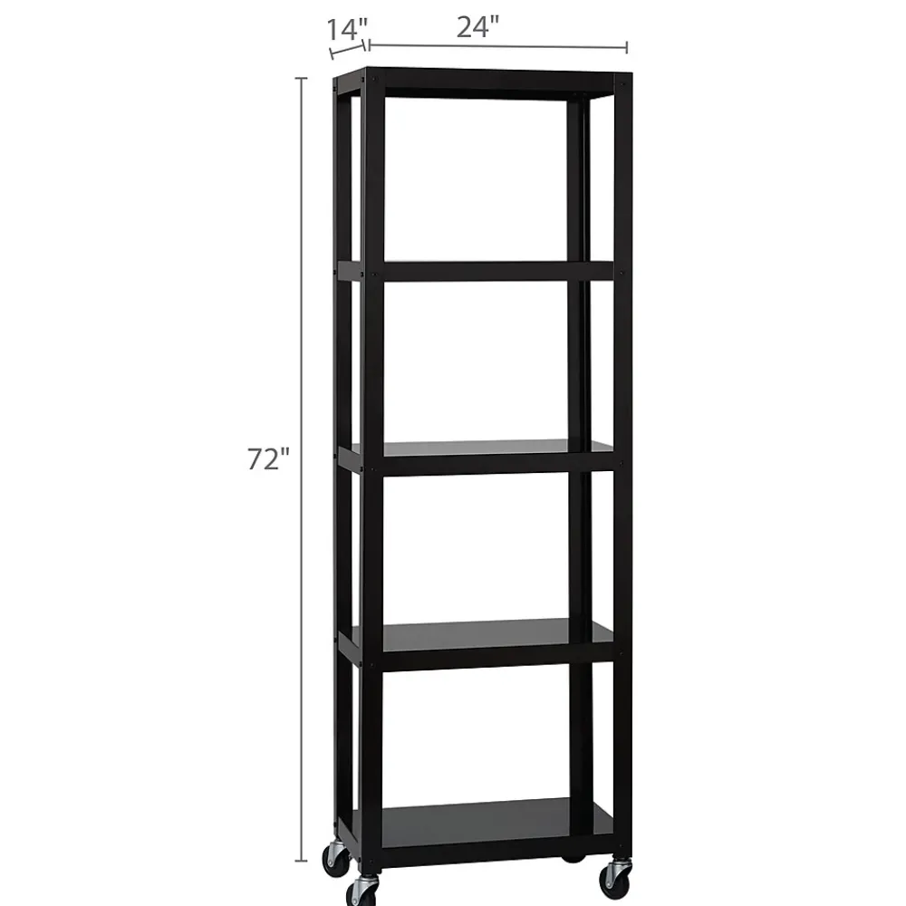 Bookcases*Space Solutions Ready-to-assemble 72-inch High Mobile 5-Shelf Bookcase, Black