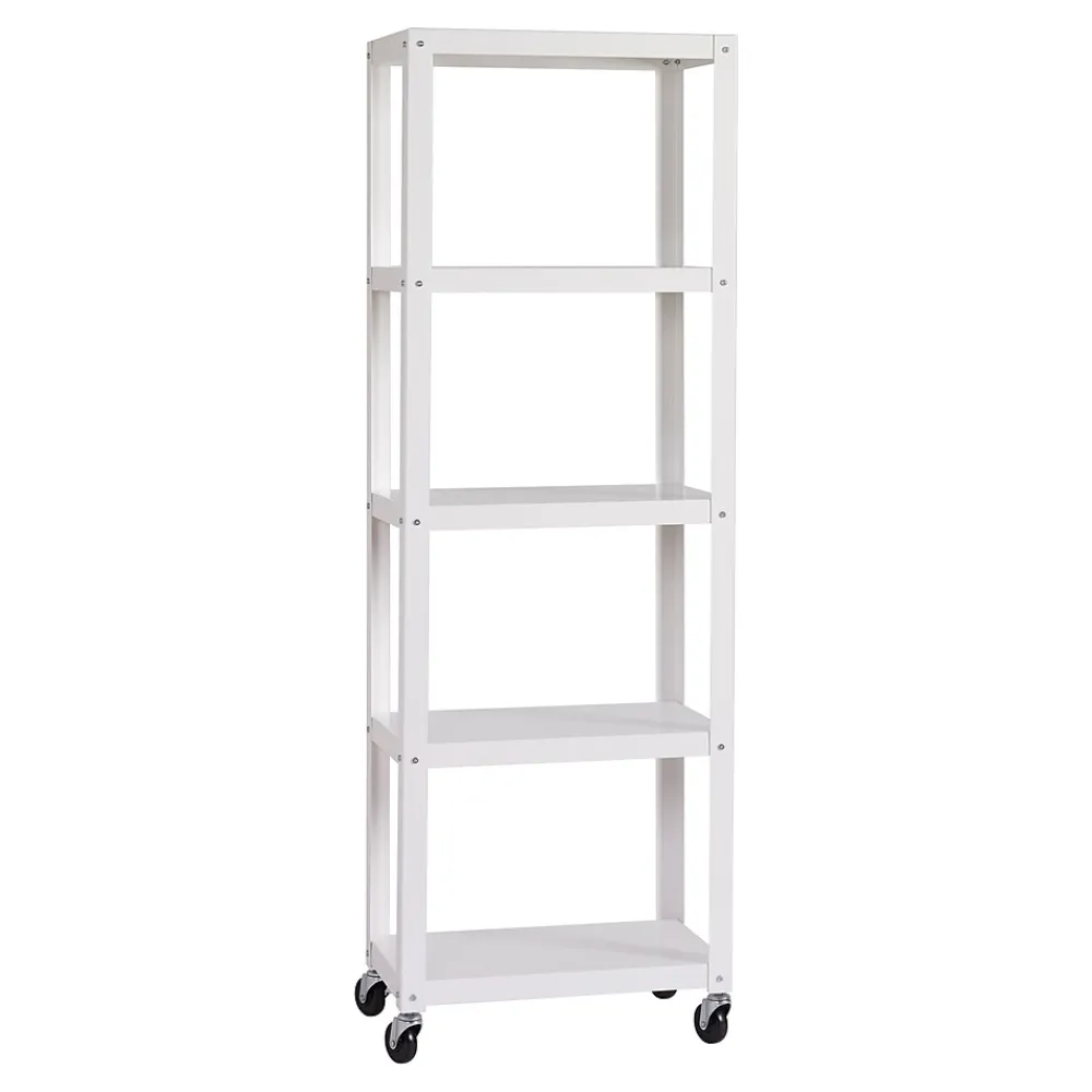 Bookcases*Space Solutions Ready-to-assemble 72-inch High Mobile 5-Shelf Bookcase, White