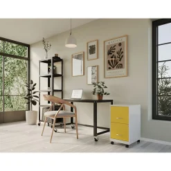 File Cabinets*Space Solutions SOHO Smart File 2-Drawer Mobile Vertical File Cabinet, Letter Size, Lockable, Pearl White/Goldfinch (25337)