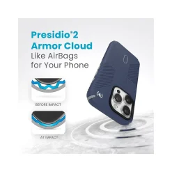 Speck Presidio 2 Grip MagSafe ClickLock Phone Case for iPhone 15 Pro, Coastal Blue/Dust Gray (150447-3206)