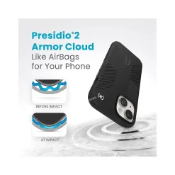 Speck Presidio 2 Grip MagSafe ClickLock Phone Case for iPhone 15, Black/Slate Gray (150439-3205)