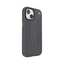 Speck Presidio 2 Grip MagSafe ClickLock Phone Case for iPhone 15, Charcoal Gray/Cool Bronze (150439-3212)