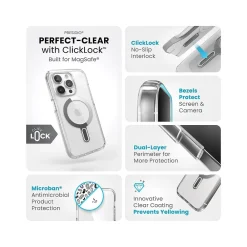 Speck Presidio Perfect-Clear MagSafe Case for iPhone 15 Pro, Clear/Chrome (150449-3199)