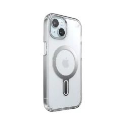 Speck Presidio Perfect-Clear MagSafe ClickLock Phone Case for iPhone 15, Clear/Chrome (150441-3199)