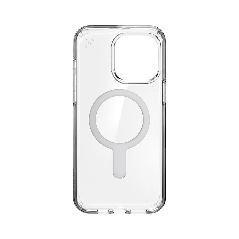 Speck Presidio Perfect-Clear MagSafe ClickLock Phone Case for iPhone 15 Pro Max, Clear/Chrome (150465-3199)