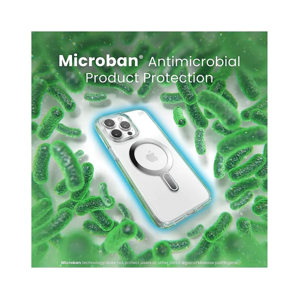 Speck Presidio Perfect-Clear MagSafe ClickLock Phone Case for iPhone 15 Pro Max, Clear/Chrome (150465-3199)