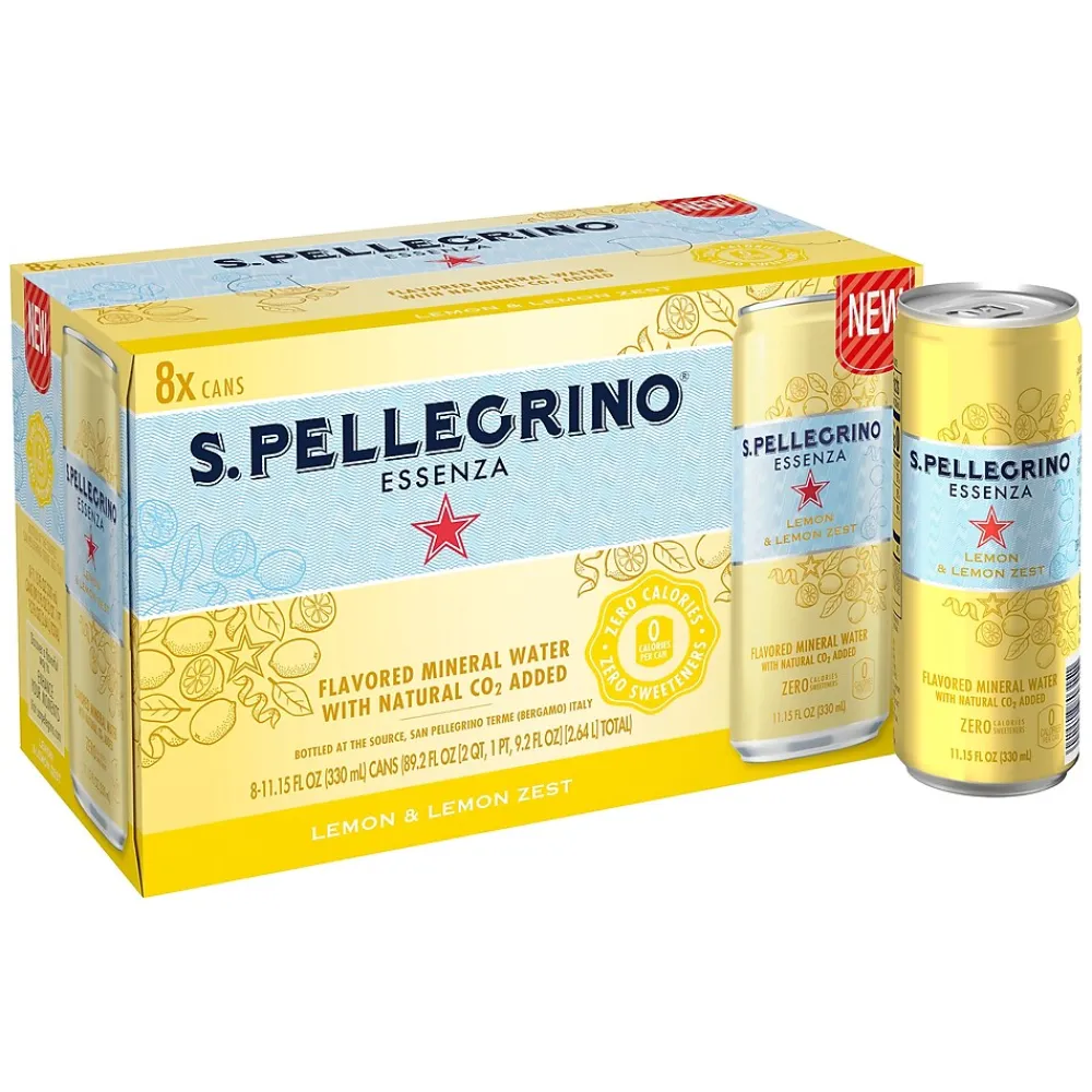 S.Pellegrino Essenza Lemon & Lemon Zest Flavored Mineral Water, 11.15 fl. oz. Cans, 8/Pack (12394352)