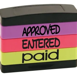 Stamps & Stamp Pads|Stack Stamp Set, "Approved", "Entered", "Paid", Assorted Fluorescent Ink (8802)