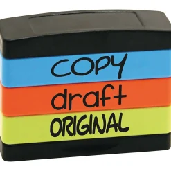 Stamps & Stamp Pads|Stack Stamp Set, "Copy", "Draft", "Original", Assorted Fluorescent Ink (8801)