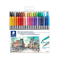 Markers|Staedtler Fiber Markers, Twin Tip, Assorted Colors, 72/Pack (320TB72 LU)