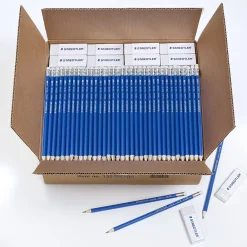 Pencils|Staedtler Pre-Sharpened Wooden Pencil with Block Erasers, #2 Medium Lead, 500/Pack (13246C500)