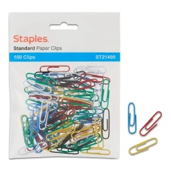 Clips & Fasteners|Staples ® #1 Paperclips, Assorted Colors, 100/Pk (21400)