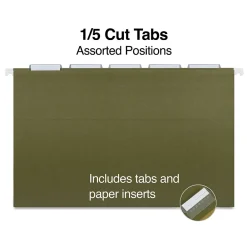 Hanging File Folders|Staples ® 95% Recycled Heavy Duty Hanging File Folders, 1/5-Cut Tab, Legal Size, , 25/Box (ST116830/116830) Standard Green