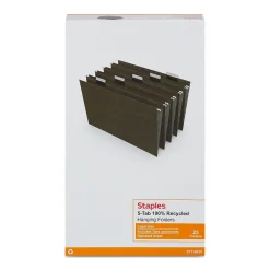Hanging File Folders|Staples ® 95% Recycled Heavy Duty Hanging File Folders, 1/5-Cut Tab, Legal Size, , 25/Box (ST116830/116830) Standard Green
