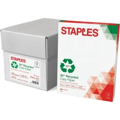 Copy Paper*Staples 30% Recycled 8.5" x 11" Copy Paper, 20 lbs., 92 Brightness, 500 Sheets/Ream, 5 Reams/Carton (51959-US)
