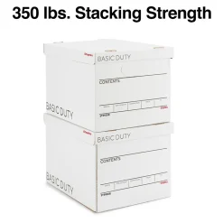 File Storage|Staples 65% Recycled Corrugated File Box Lift Off Lid, Letter/Legal Size, White/Black, 10/Pack (23325011)