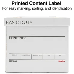 File Storage|Staples 65% Recycled Corrugated File Box Lift Off Lid, Letter/Legal Size, White/Black, 10/Pack (23325011)
