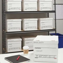 File Storage|Staples 65% Recycled Corrugated File Box Lift Off Lid, Letter/Legal Size, White/Black, 10/Pack (23325011)