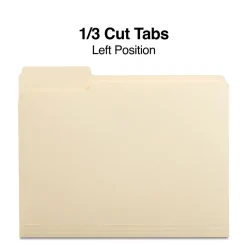 File Folders|Staples 30% Recycled File Folders, 1/3-Cut Tab, Left Position, Letter Size, Manila, 100/Box (ST116749/116749)