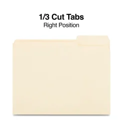 File Folders|Staples 30% Recycled File Folders, 1/3-Cut Tab, Right Position, Letter Size, Manila, 100/Box (ST116822/116822)